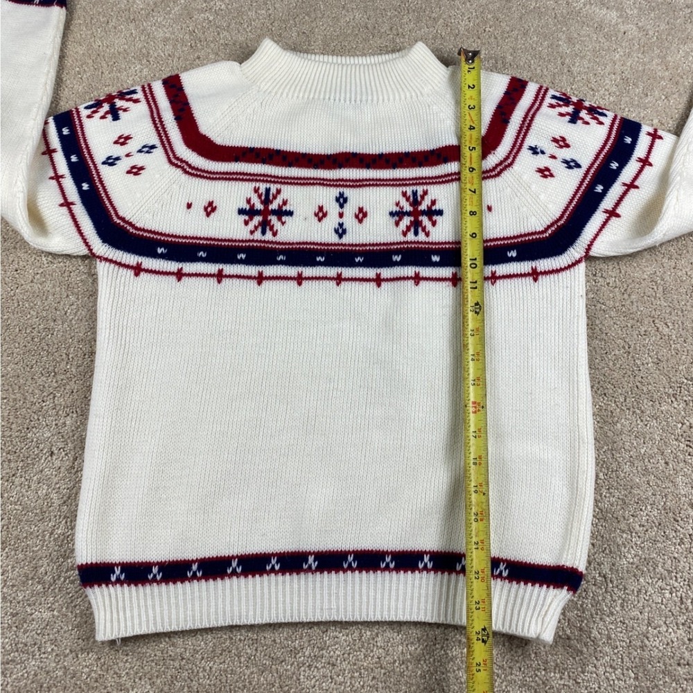 Vintage JCPenney Men White Nordic Snowflake Fair Isle Mock Neck Sweater Small - Picture 5 of 8